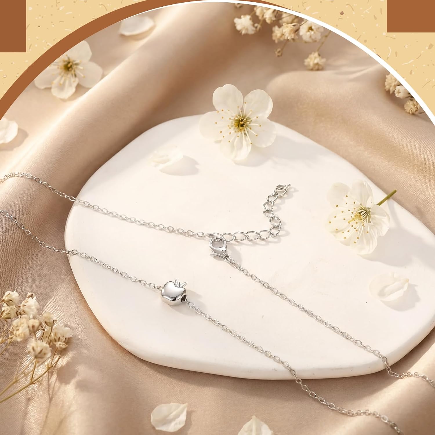 20 Sets Teacher Appreciation Gifts for Women Bulk Silver Apple Necklace Dainty Thank You Gifts Teacher Appreciation Week Graduation Party Favors with Card and Organza Bags(Silver)
