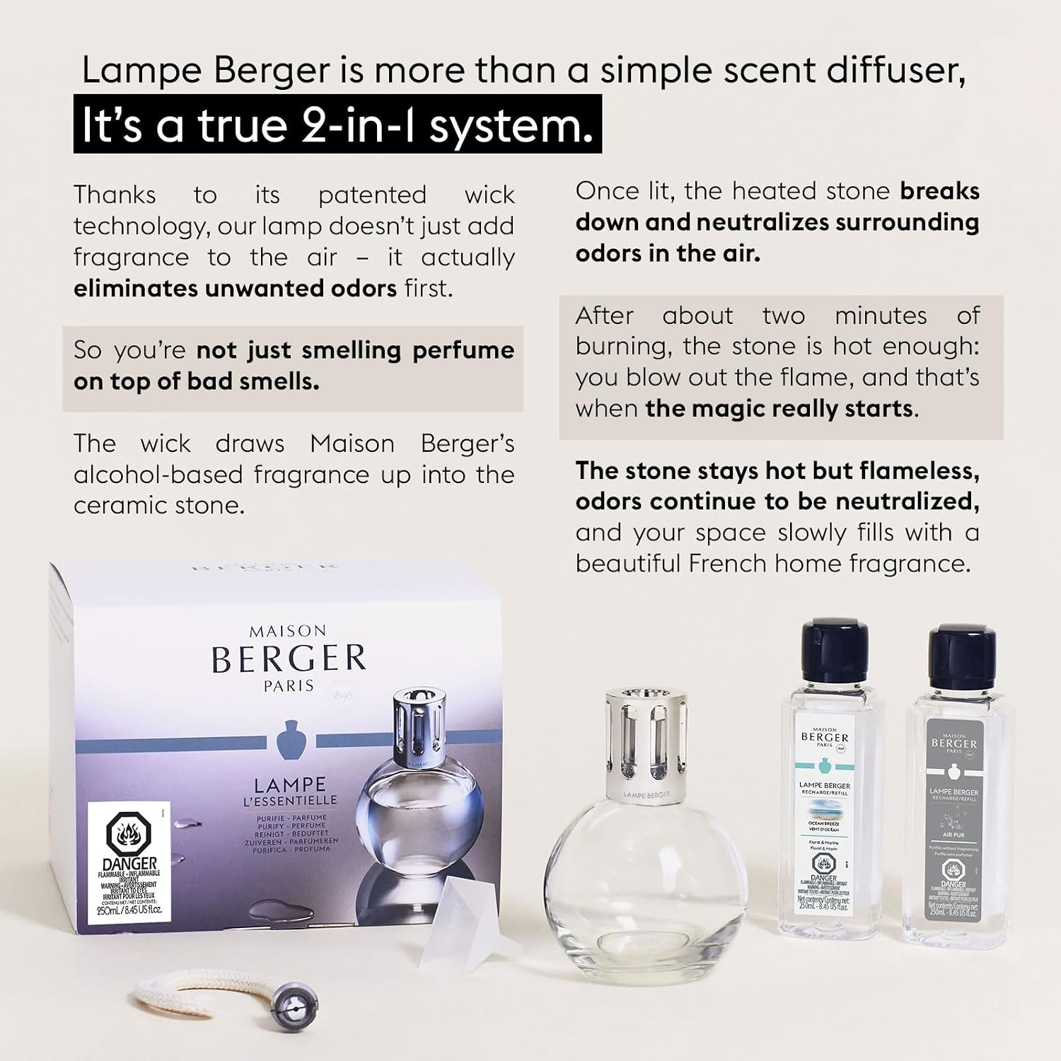 Maison Berger Lampe Berger Starter Kit, Round Lamp + 2 Refills | Round Lamp Starter Kit, 2 X 250 Ml Refills (Ocean Breeze & So Neutral), Helps Neutralize Odors, Made In France