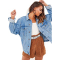Women'S Oversized Vintage Denim Jacket Long Sleeve Boyfriend Coat