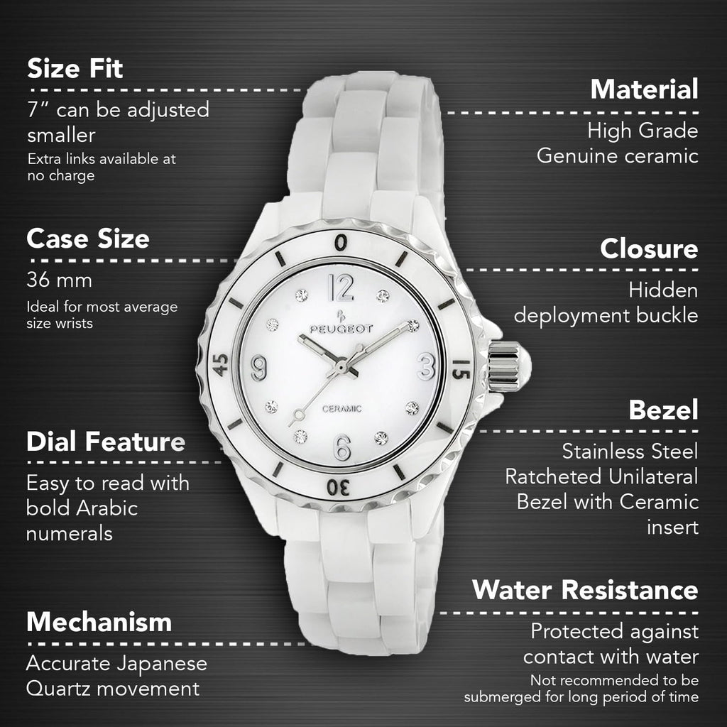 Peugeot Ceramic Wrist Watch With Sport Bezel Swarovski & Crystal Markers