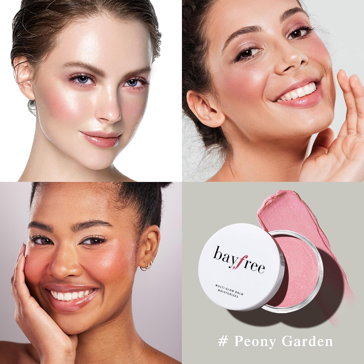 Bayfree Multi Glow Balm, Cream Blush For Cheeks, Blush Balm Face Makeup, Radiant Finish, Hydrating, Creamy, Lightweight & Blendable Color, Face Makeup, 0.63 Oz (Peony Garden)