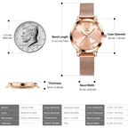 OLEVS Women's Small Wrist Rose Gold Tone Watch - Cute Diamond Heart Arabic Numerals Dial, Fashion Waterproof Mesh Bracelet Analog Dress for Ladies