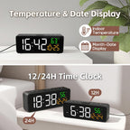 3-In-1 Digital Clocks For Living Room With Temperature, Date & Time Display - 4 Levels Birghtness, 3 Volumes, Small & Compact Plug-In Alarm Clock For Bedroom, Office (Black)