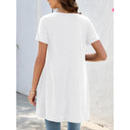 Women's Short Sleeve Tunic Tops for Legging Layered Chiffon Hem Casual Loose Long Shirts with Pockets