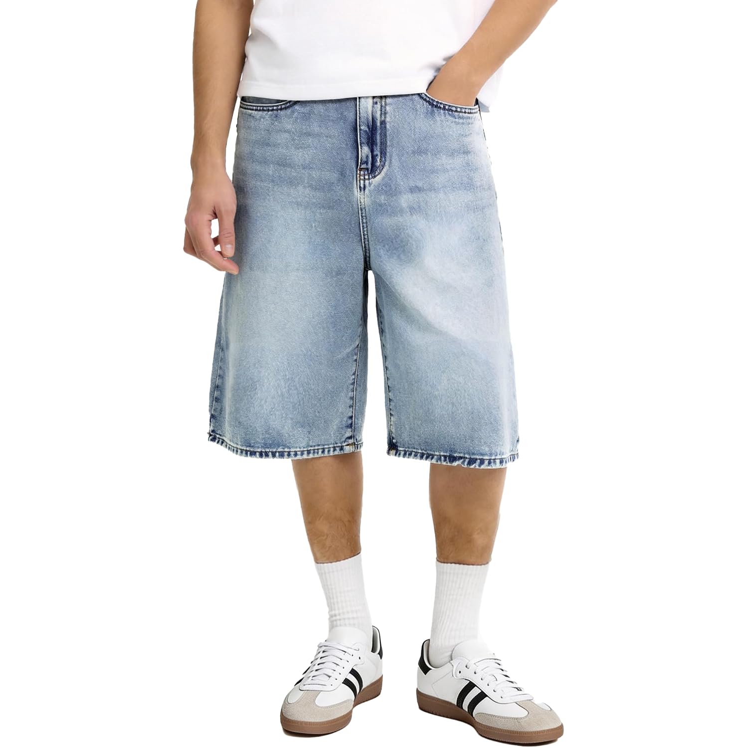 Comdecevis Men'S Baggy Jean Shorts Loose Fit Streetwear Jorts | 75% Cotton, 25% Polyester, Vintage Wash Denim, Breathable And Comfortble, Daily Casual And Outdoor