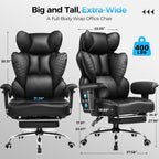Comhoma Big And Tall Office Chair Heavy Duty Wide Ergonomic Gaming Chair With Deluxe Embossing Designed Leather With Foot Rest,150°Reclining Adjustable Armrests Pocket Spring Back Support And Pillow