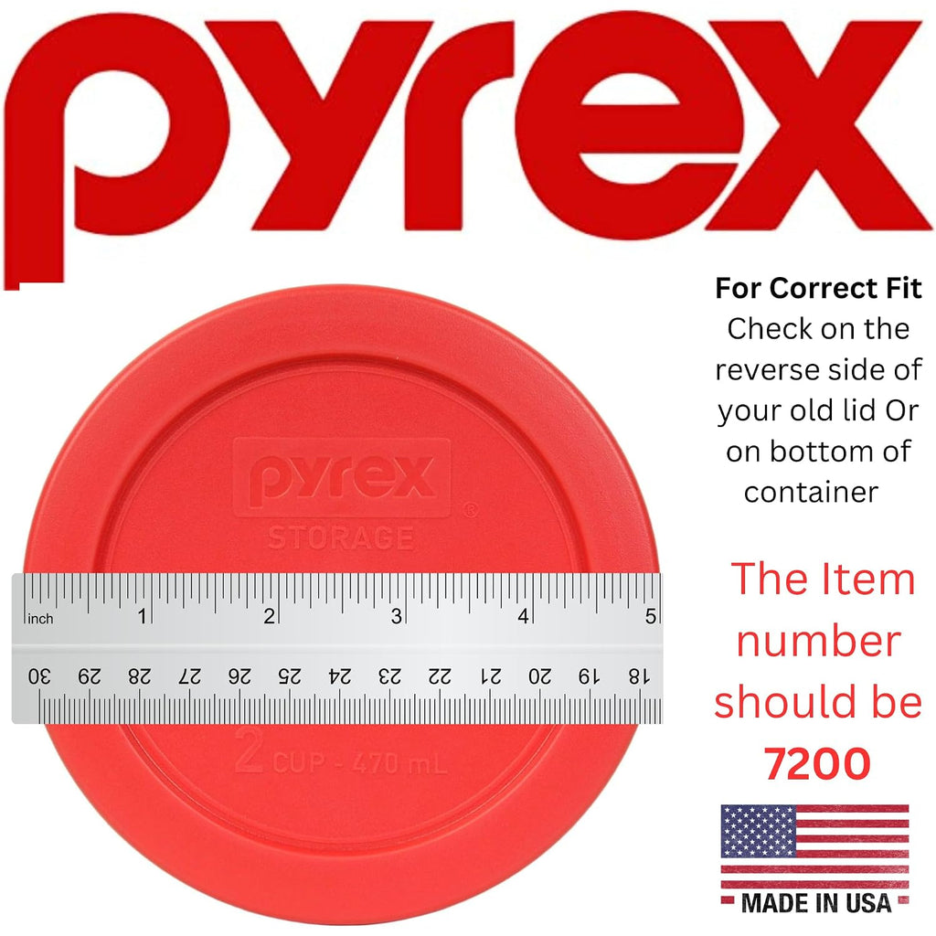 Pyrex 7200-Pc 2-Cup Red Food Storage Lid (4-Pack) - Made In Usa | Bpa-Free Plastic | Round Shape | Designed For 7200 Glass Bowl | Dishwasher Safe | Resists Stains And Odors