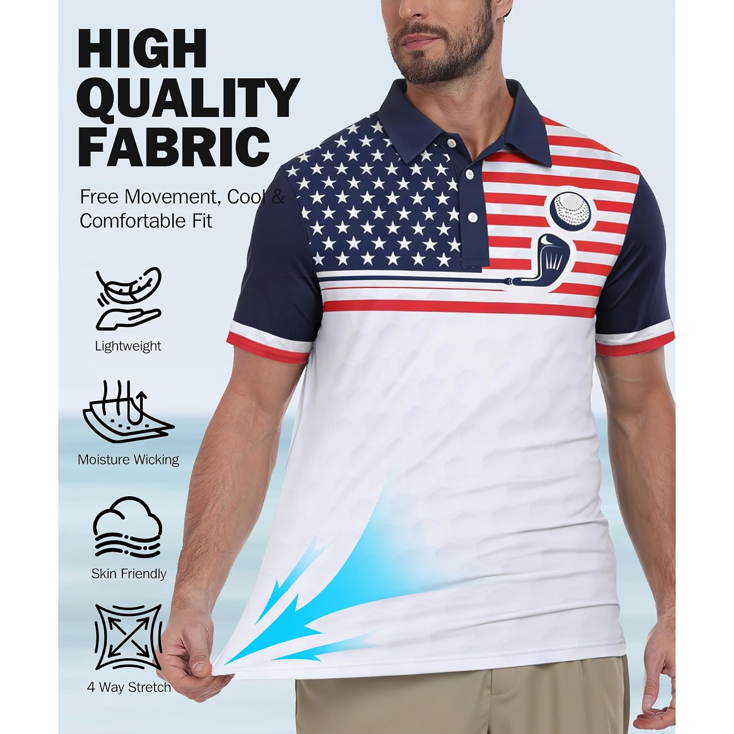 Mens American Falg Polo Shirts Short Sleeve Performance Patriotic Shirt Funny Golf Shirt