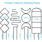 4 Packs Trellis For Climbing Plants Indoor, Henable Small Garden Metal Trellis For Potted Plants Outdoor For Vine Ivy Flower Plant Support, 4 Different Black Iron Patterns