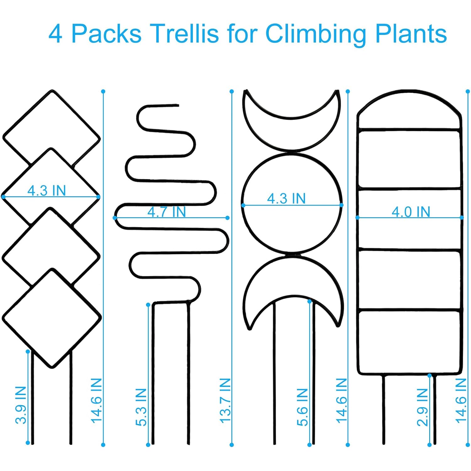 4 Packs Trellis For Climbing Plants Indoor, Henable Small Garden Metal Trellis For Potted Plants Outdoor For Vine Ivy Flower Plant Support, 4 Different Black Iron Patterns