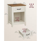 Vasagle Liry Collection - Farmhouse Nightstands With Charging Station, Set Of 2 Bedside Tables, Side Tables With Drawer, Open Compartment, For Bedroom, Rustic White And Honey Brown Ulet859K41