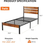 Sweetcrispy Twin Size Metal Platform Bed Frame - Mattress Foundation With Headboard And And Footboard, No Box Spring Needed With 700Lbs Sturdy Wooden Slats Support, Noise Free, Easy Assembly