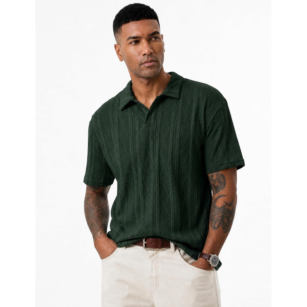 Jmierr Mens Polo Shirt Textured Knit Button Casual Short Sleeve Summer Vacation Beach Stretchy Golf Shirts