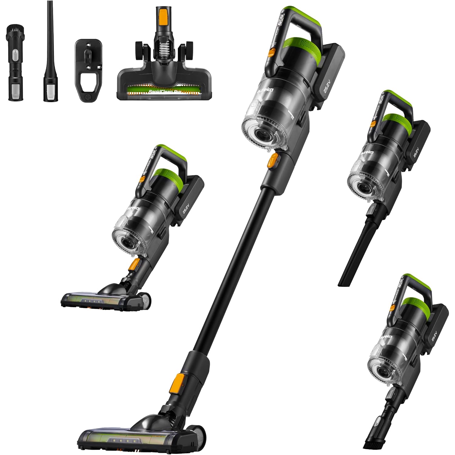 Eureka Rapidclean Pro Cordless Vacuum Cleaner For Hard Floors, Lightweight Stick Vacuum Led Headlights, Convenient Stick And Handheld Vac, Green, Nec285Gr
