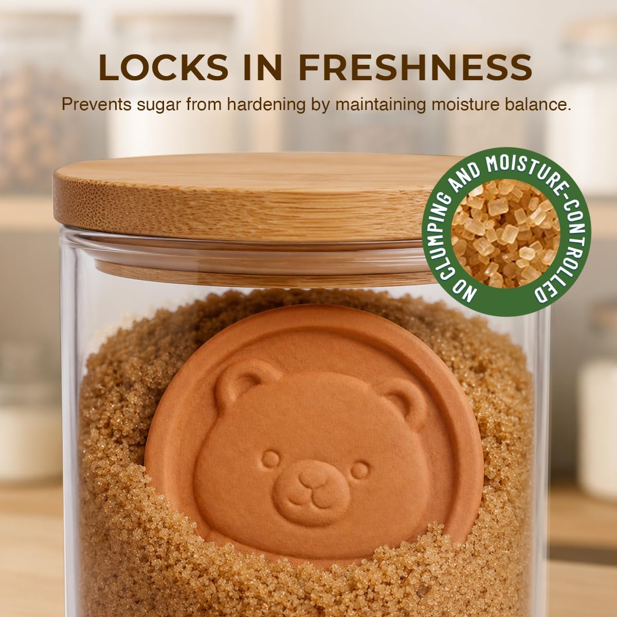 2 Pack Brown Sugar Bear Keeper - Terracotta Brown Sugar Saver Disc Keeps It Soft & Fresh - Reusable Food Safe Clay Stone & Softener With Cute Bear Design, Gift For Bakers