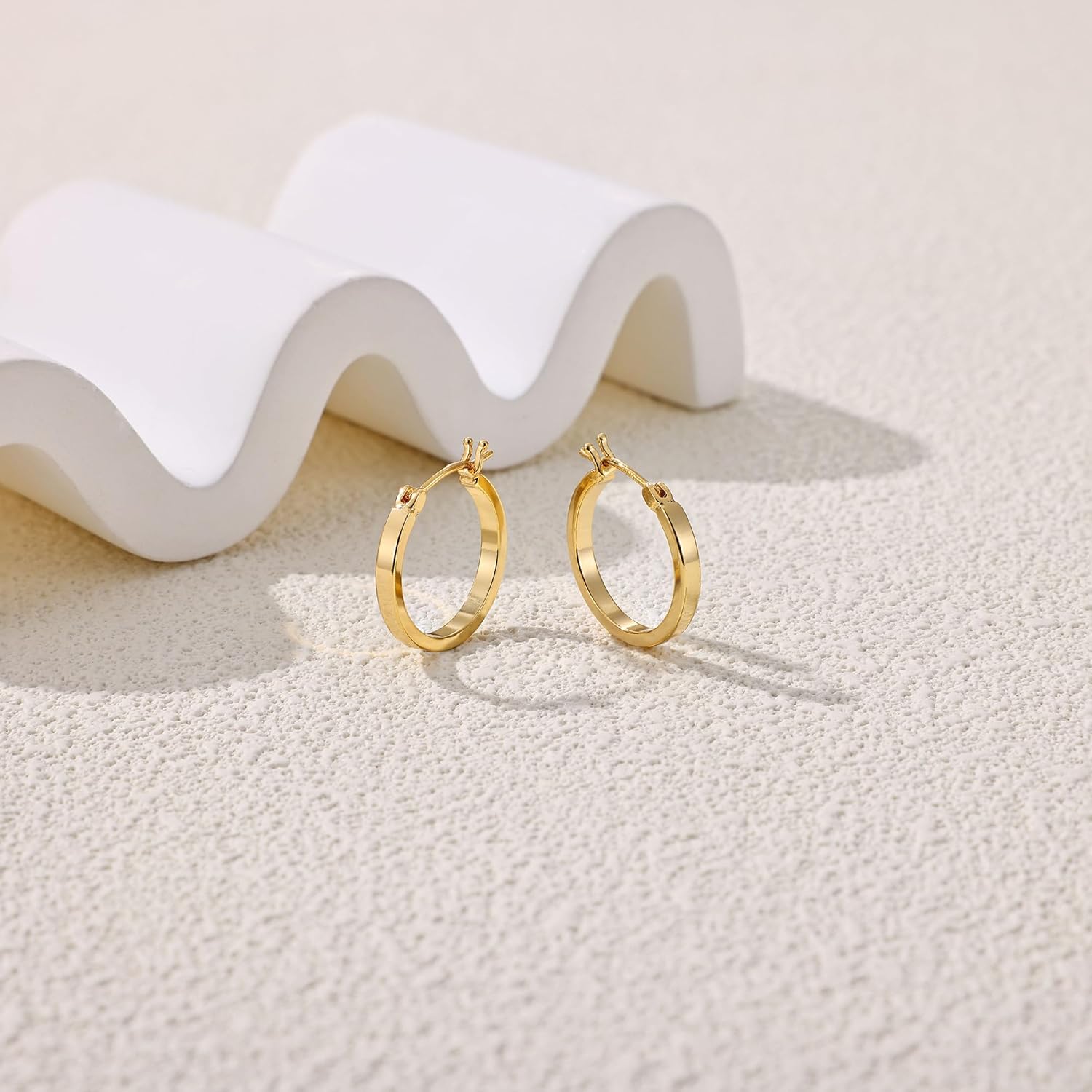 Gacimy Flatted Hoop Earrings for Women 14K Gold Plated with 925 Sterling Silver Post