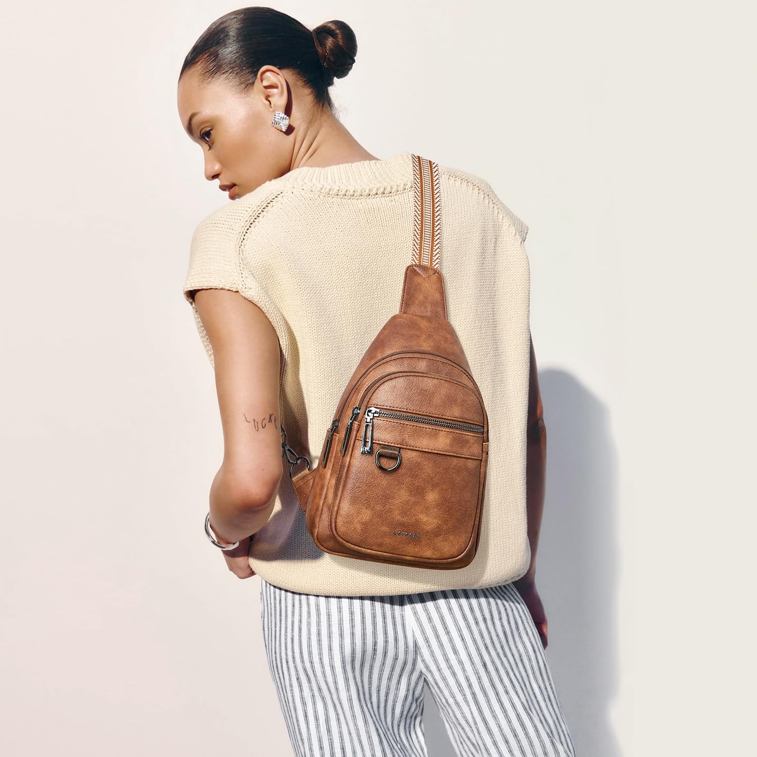 7L Sling Bag For Women Men Vegan Leather Crossbody Bags Fanny Pack Purse Backpack Over Shoulder Bag Travel Anti Theft