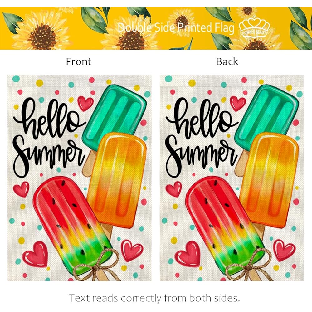Summer Garden Flag Popsicles Double Sided 12X18 Inches Small Burlap Seasonal Welcome Yard Decoration For Outside Porch Cf1813-12
