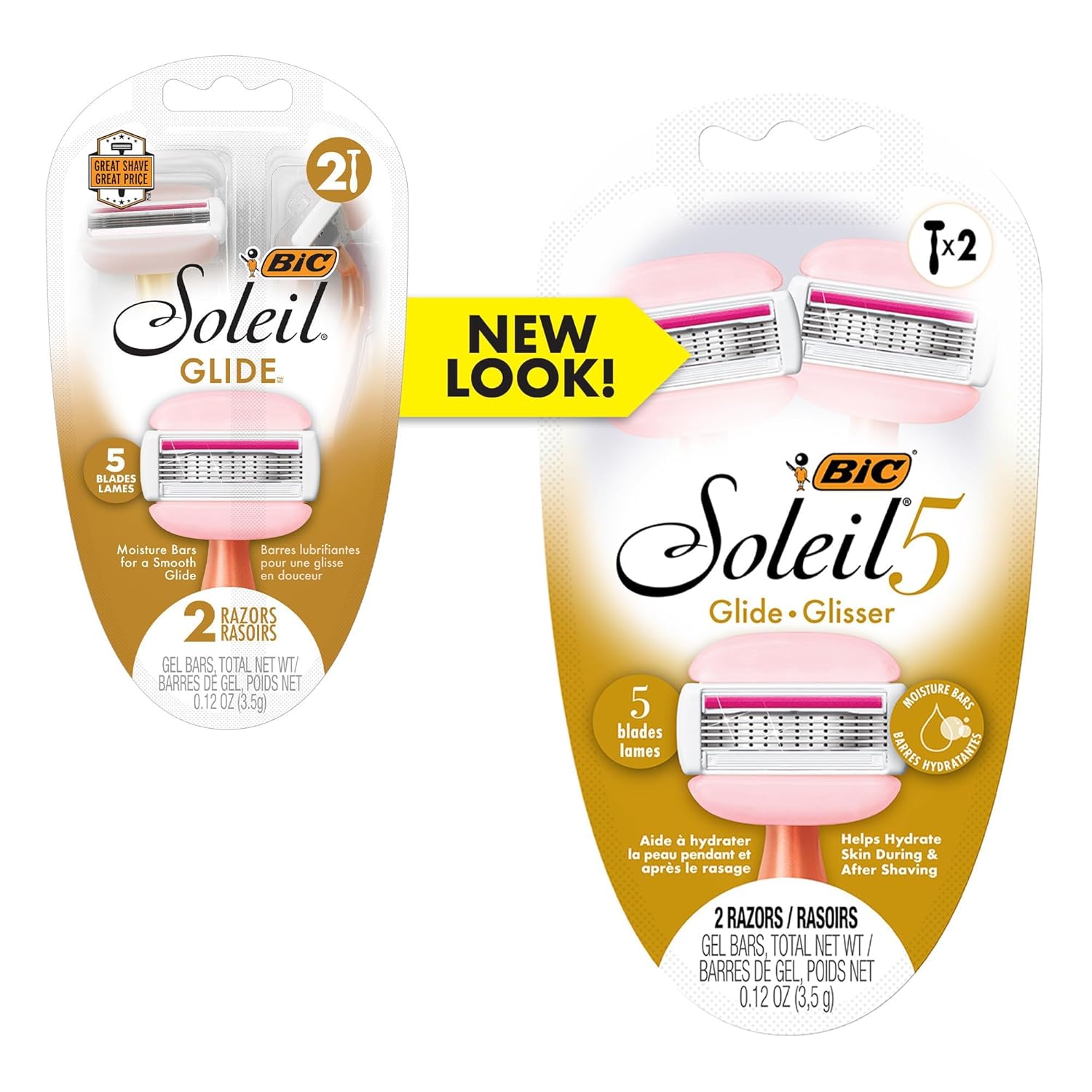 BIC Soleil 5 Glide Women's Disposable 5-Blade Razors, Smooth Glide With Shea Butter Moisture Bars, 2-Pack