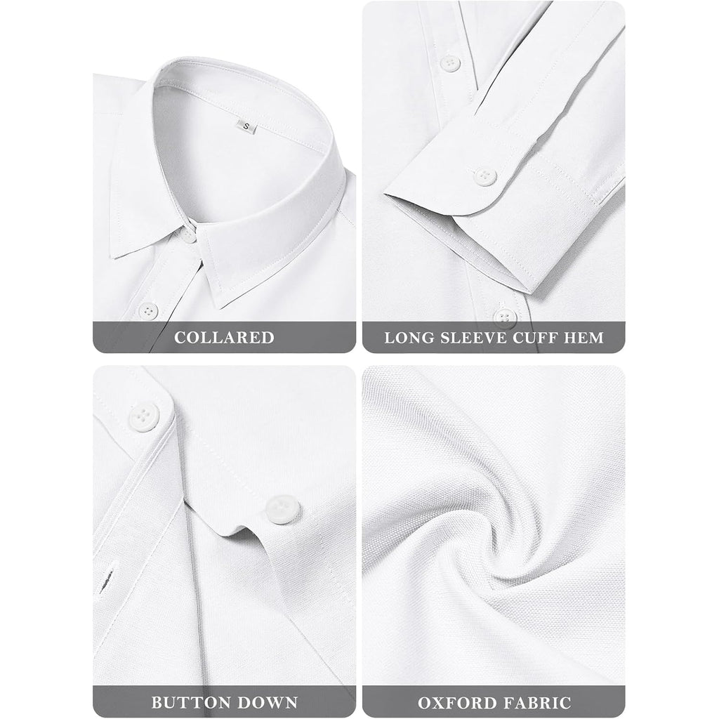 Womens Button Down Shirts Cotton Dress Shirts Oxford Shirts Long Sleeve Work Blouses Collared Tops Tunics With Pocket