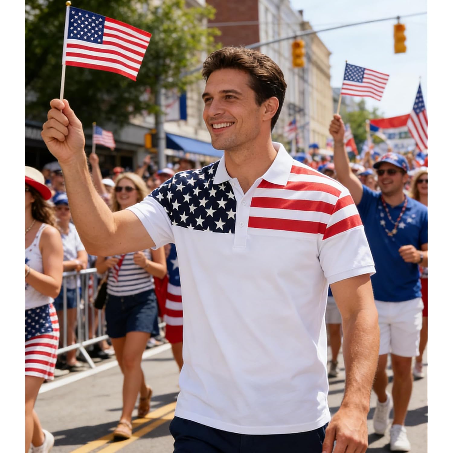Men'S American Flag Polo Shirt Patriotic Performance Golf Short Sleeve Polo T-Shirts M-Xxl