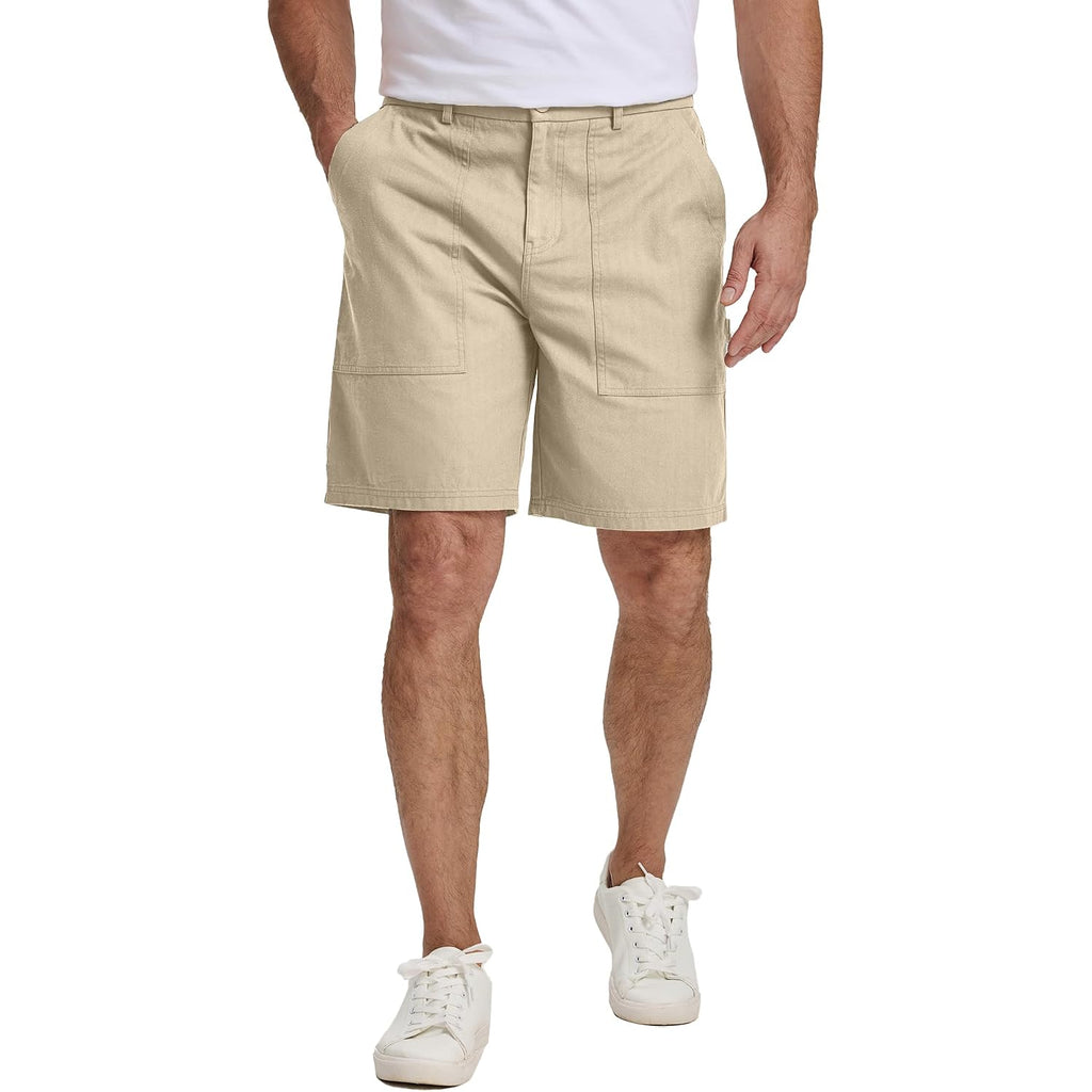 Jmierr Men'S Cotton Carpenter Work Shorts - Button & Elastic Waist, Multi-Pocket Casual Shorts