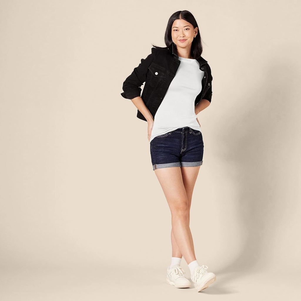 Women's Slim-Fit 3/4 Sleeve Boat Neck Cotton Modal Micro Rib T-Shirt