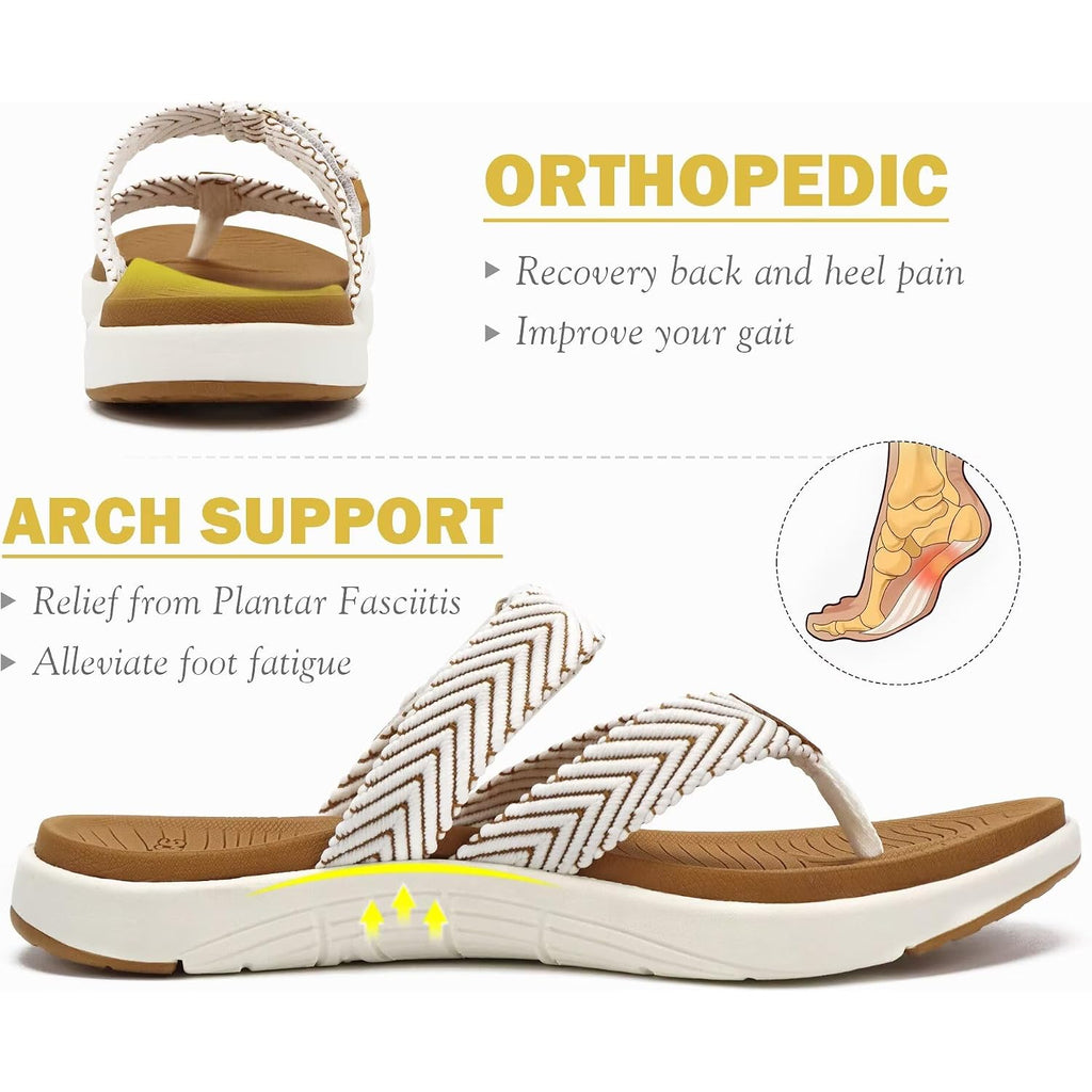 Coface Womens Trendy Orthotic Flip Flops Lightweight Yoga Mat Thick Cushion Walking Thong Sandals Adjustable Slip On Slippers With Comfortable Plantar Fasciitis Arch Support