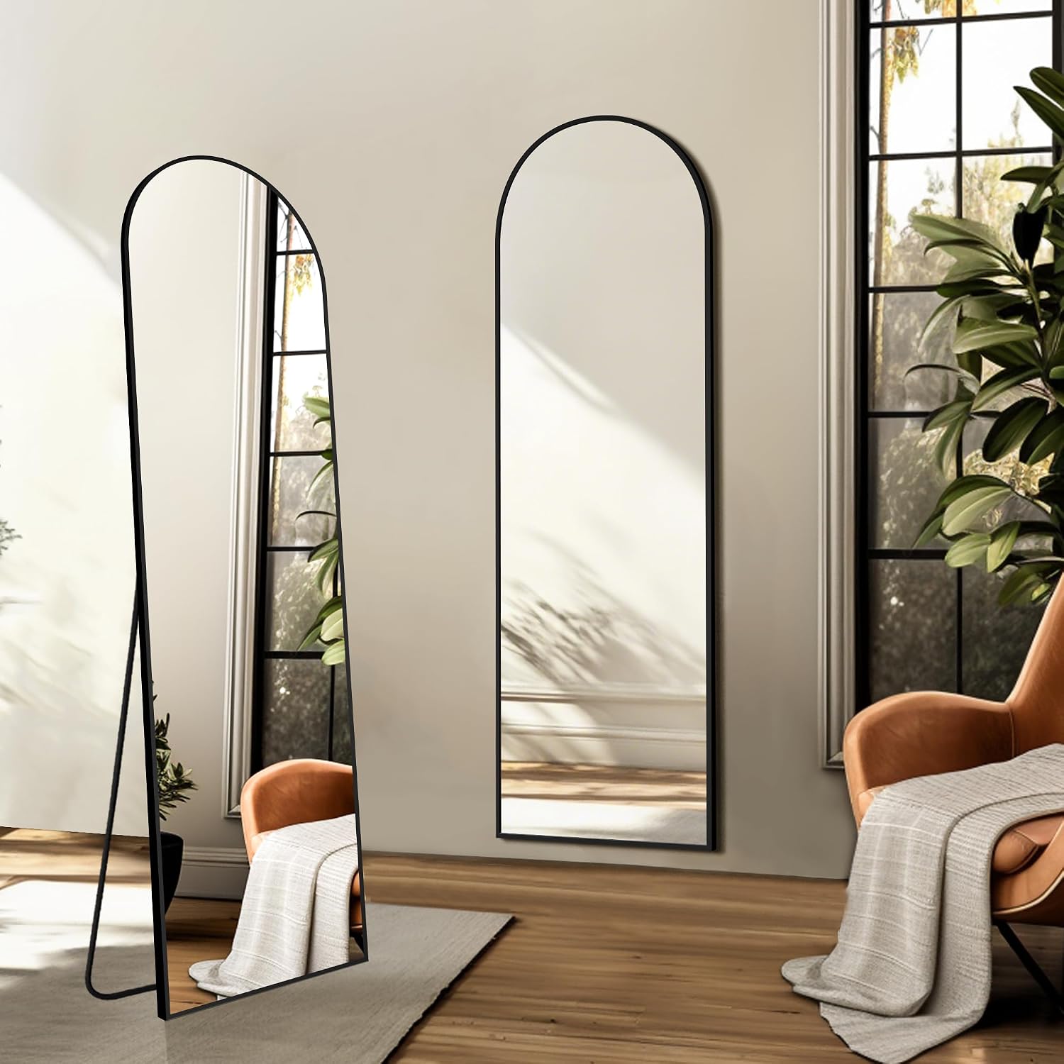 Arched Full Length Mirror, 56"X15" Standing Body Mirror For Wall, With Aluminum Alloy Frame For Bedroom, Living Room, Dressing Room(Black)