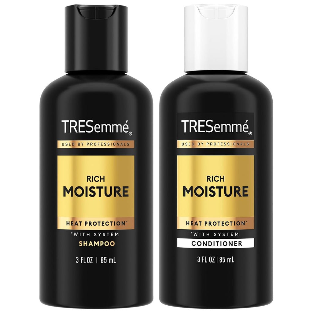 Tresemmé Travel Essentials, Rich Moisture Shampoo And Conditioner Set, Hydrating Hair Detangler With Hyaluronic Acid, 3 Oz Ea