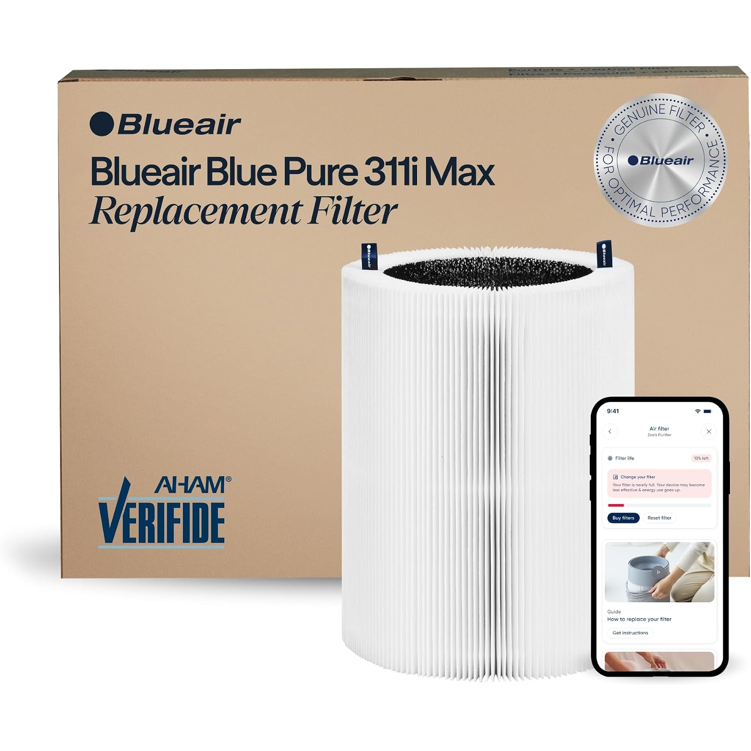Blueair Genuine Blue Pure F3Max Replacement Filter For 311I Max Air Purifiers - Aham Certified, Hepasilent Dual Filtration, Removes 99.97% Of Particles & Odors, Genuine Carbon Filter