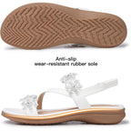 Temofon Sandals For Women Flat Dressy Summer Flower Sandals With Ankle Strap Comfortable Casual Walking Flat Sandals Size 5-11