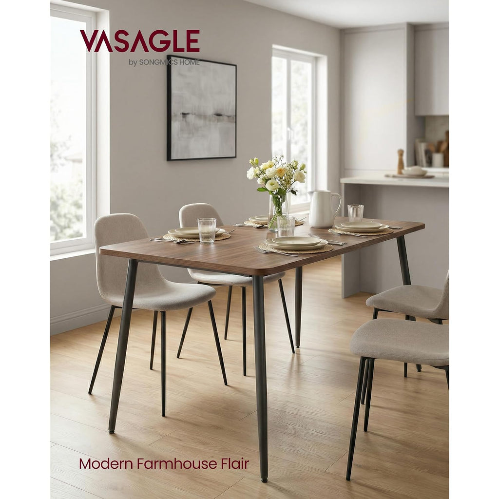 Vasagle 55.1" Dining Table For 4-6 People, Modern Kitchen Table, Heat-Resistant Tabletop, Quick Assembly, For Dining Room, Natural Walnut And Ink Black, Island Collection Ukdt100K02V2