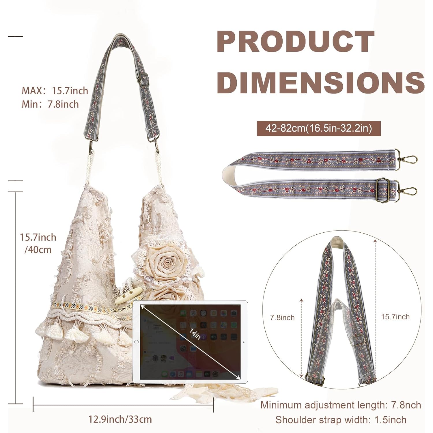 Boho Purses Bags for Women Hand Retro Tote Bag Shoulder Hobo Bag Casual Tassel Shoulder Handbag