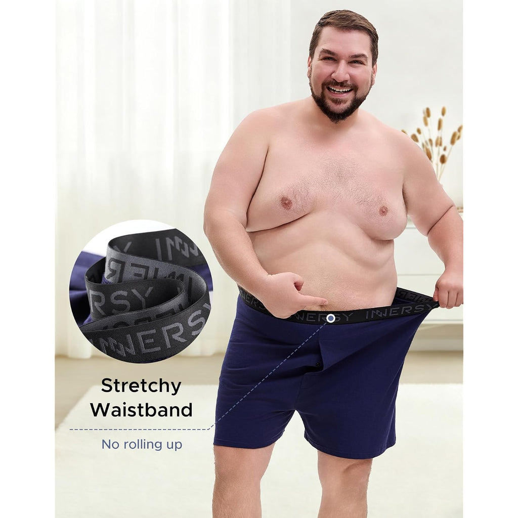 Innersy Big And Tall Cotton Boxers For Men Moisture Wicking Loose Fit Underwear 4-Pack
