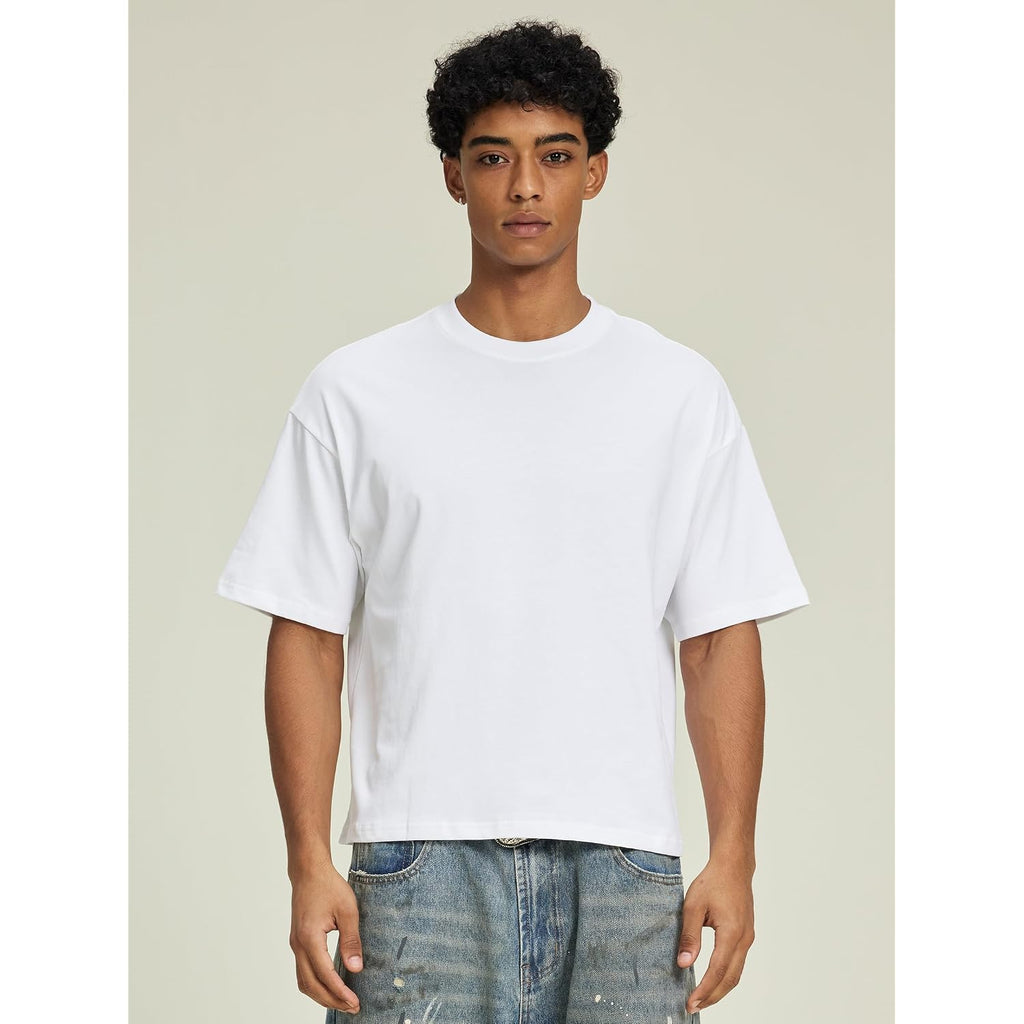 Cropped Oversized Men'S T-Shirts Cotton Fashion Boxy T Shirt Short Sleeve Crew Neck Tee For Men
