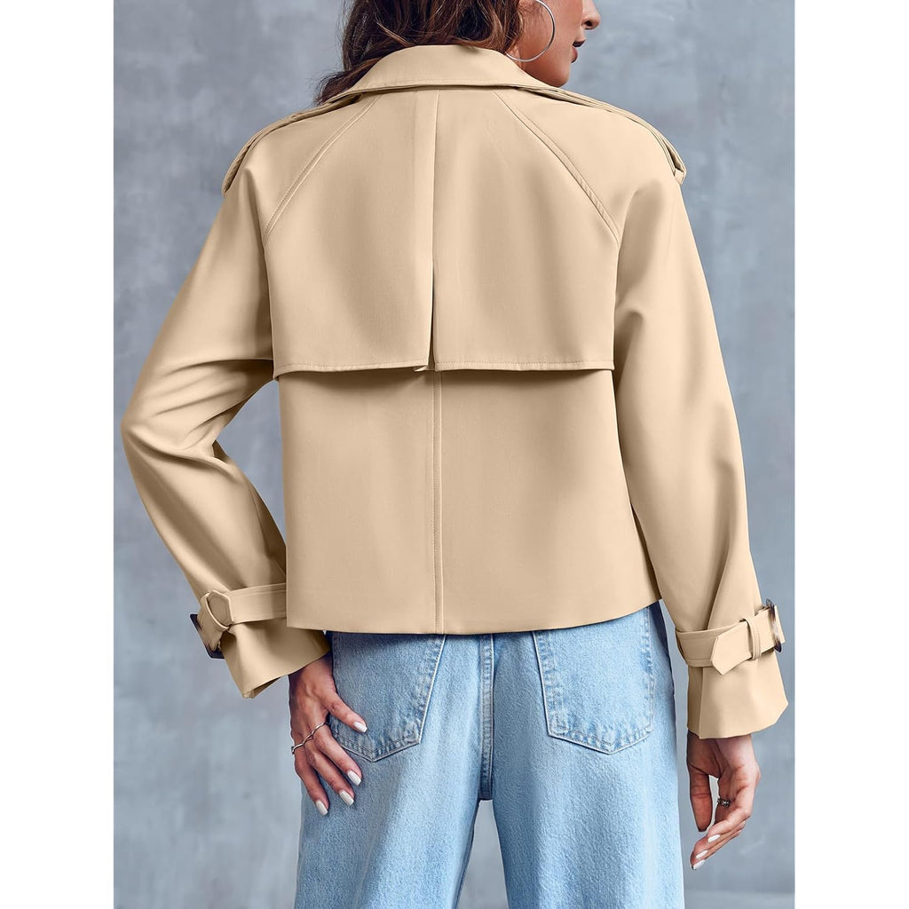 Saodimallsu Women Crop Double Breasted Trench Coat Raglan Sleeve Work Office Cropped Jacket With Pockets