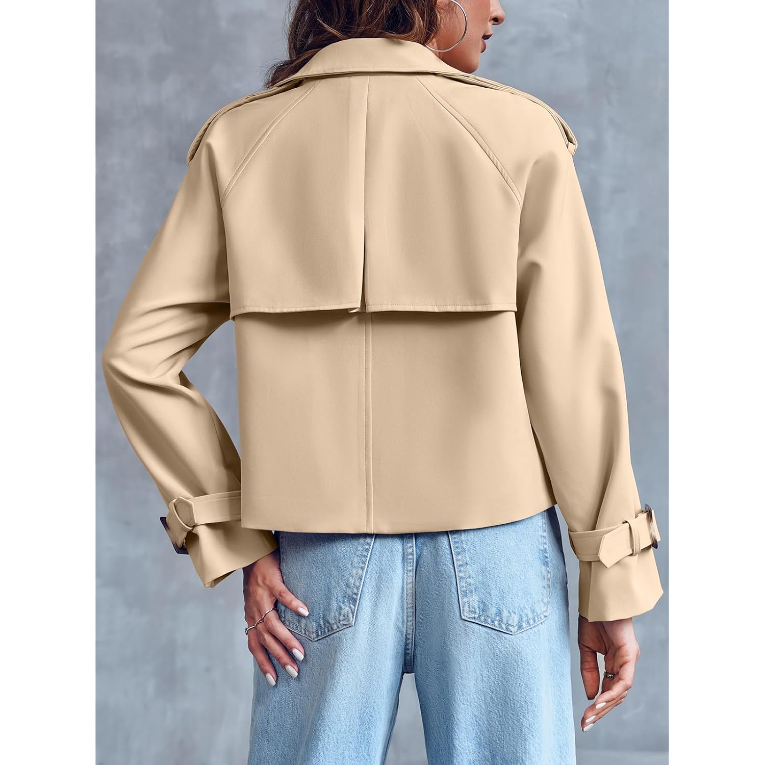 Saodimallsu Women Crop Double Breasted Trench Coat Raglan Sleeve Work Office Cropped Jacket With Pockets