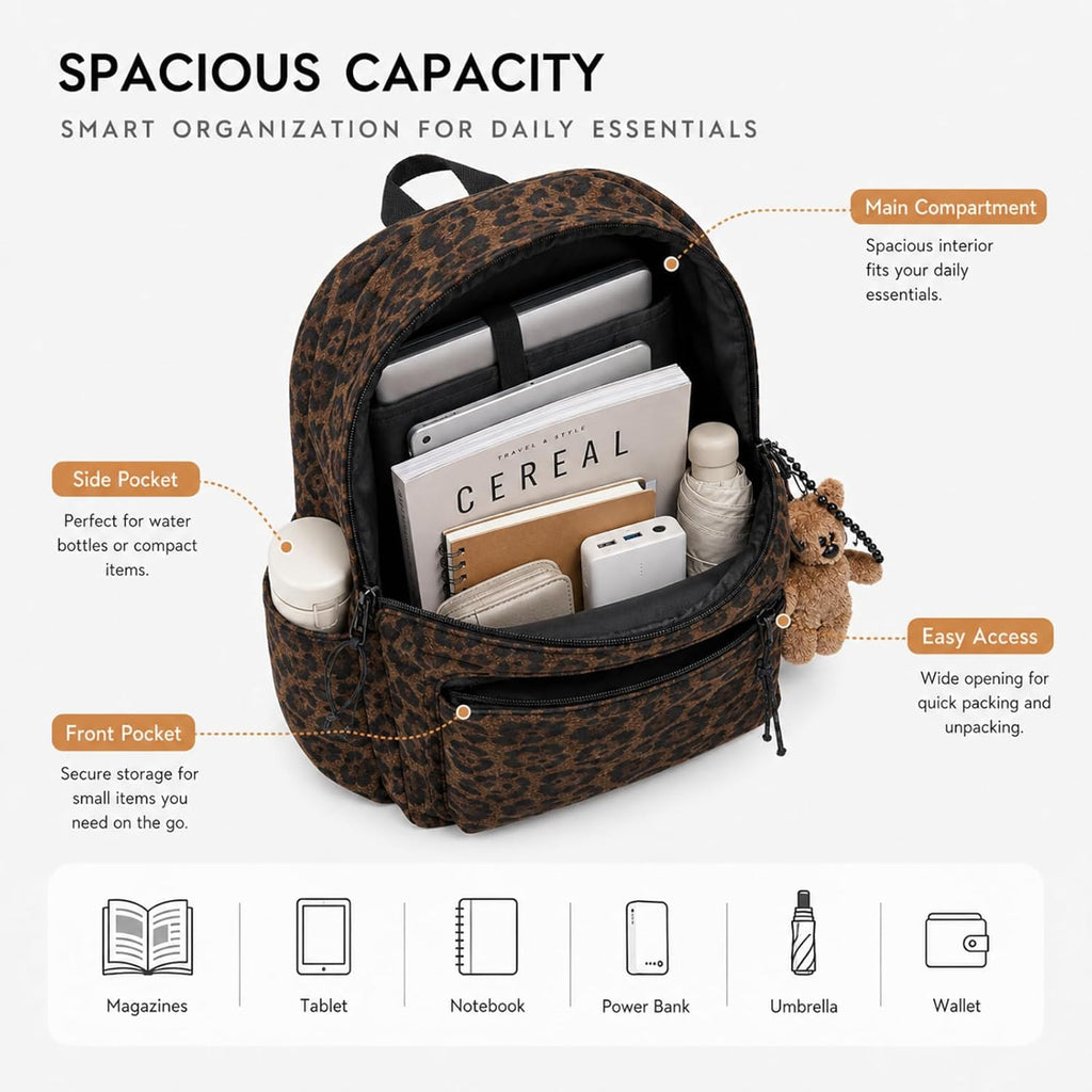 Fashion Cheetah Backpack Shoulder Bag, Trendy Y2K Design Daypack Bookbag Leopard Print Coquette Purse Women Men Daily (Brown)