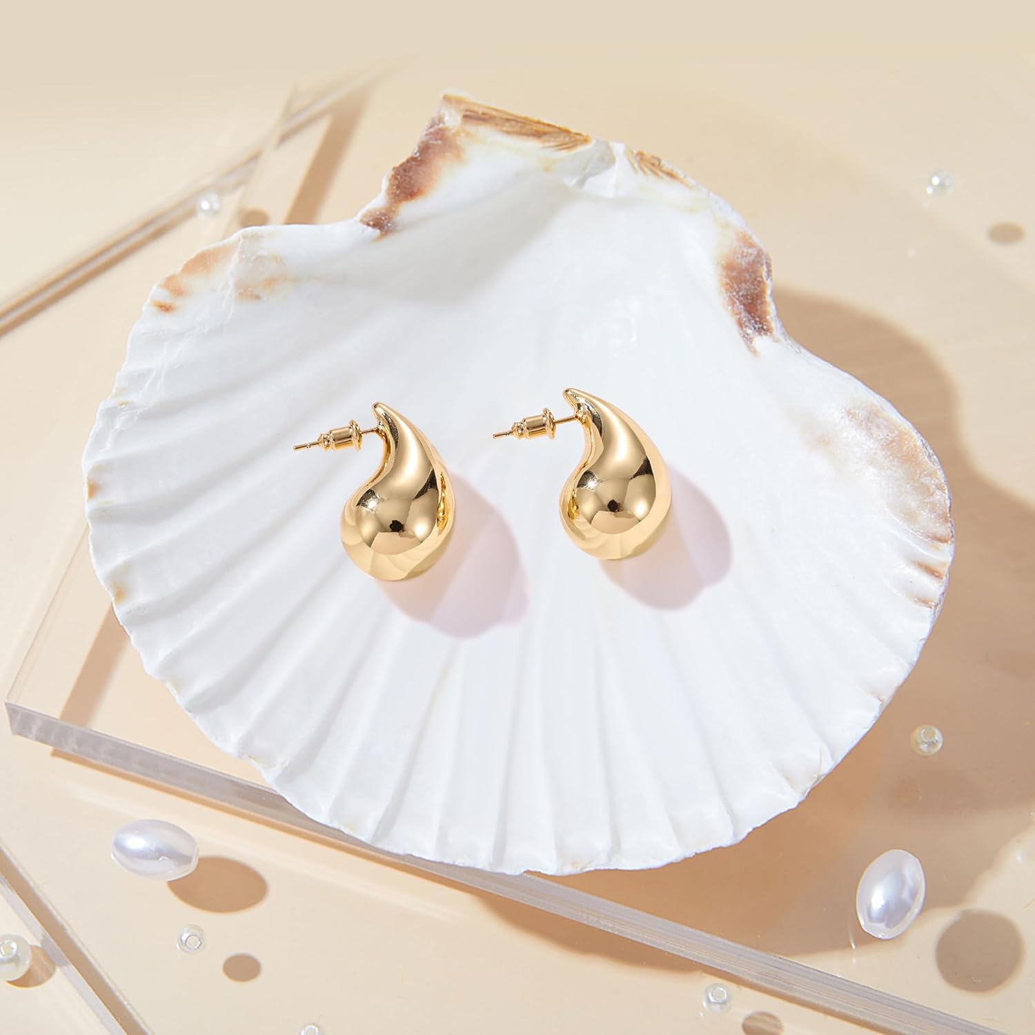 Gacimy Teardrop Earrings Dupes for Women 14K Gold Plated, Chunky Drop Earrings for Women with 925 Sterling Silver Post