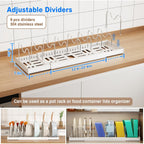 Mustorn 2 Pack Pots And Pans Organizer Under Cabinet, 22" Expandable Food Storage Container Lid Organizers With 9 Adjustable Dividers Pot And Pan Lid Holders Rack Inside Cabinet/Countertop(White)