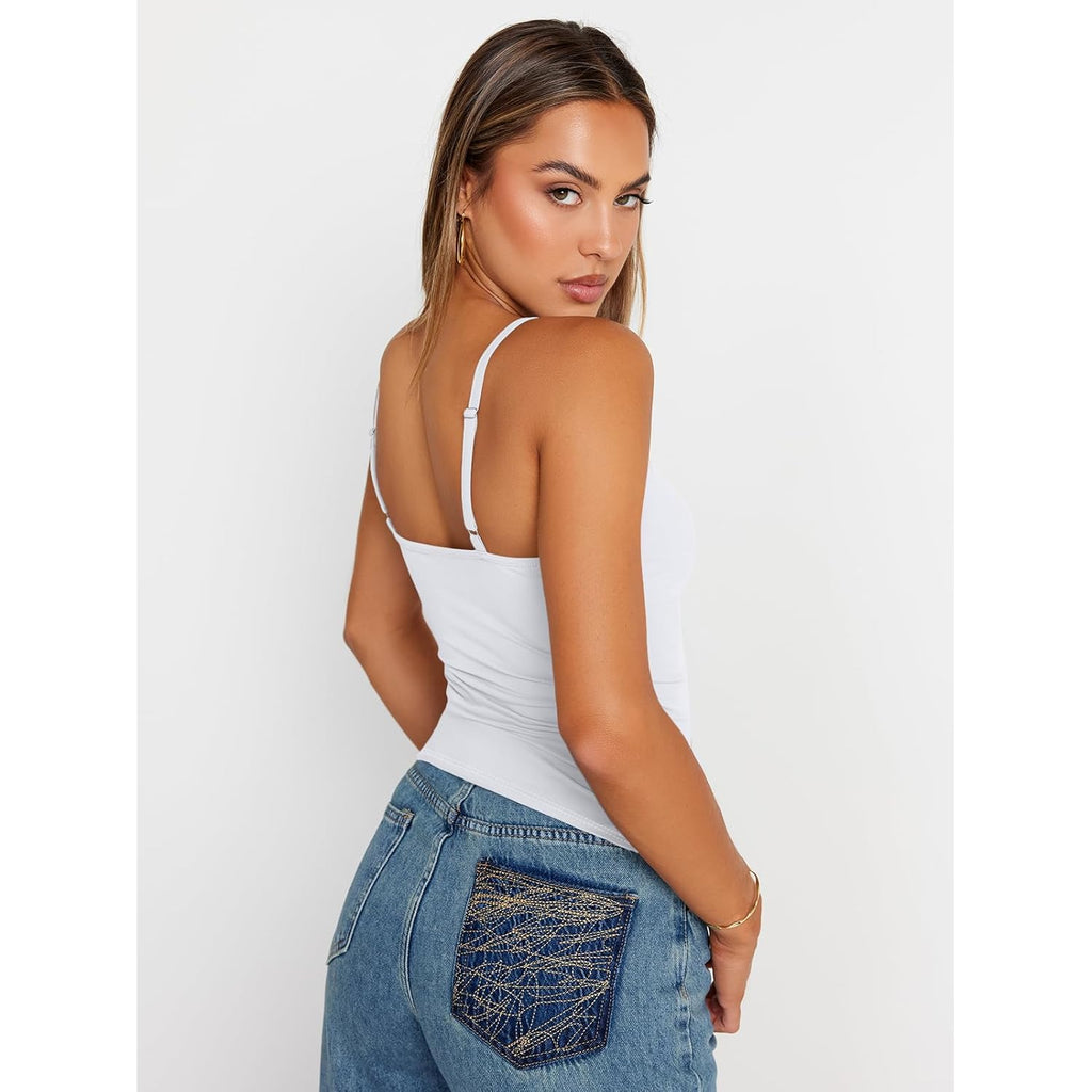 Womens Adjustable Camisole Sleeveless Square Neck Spaghetti Strap Tank Tops Basic Shirt