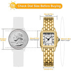 Cheetah Gold Watches For Women With Small Vintage Bracelet, Rectangular Case Roman Dial