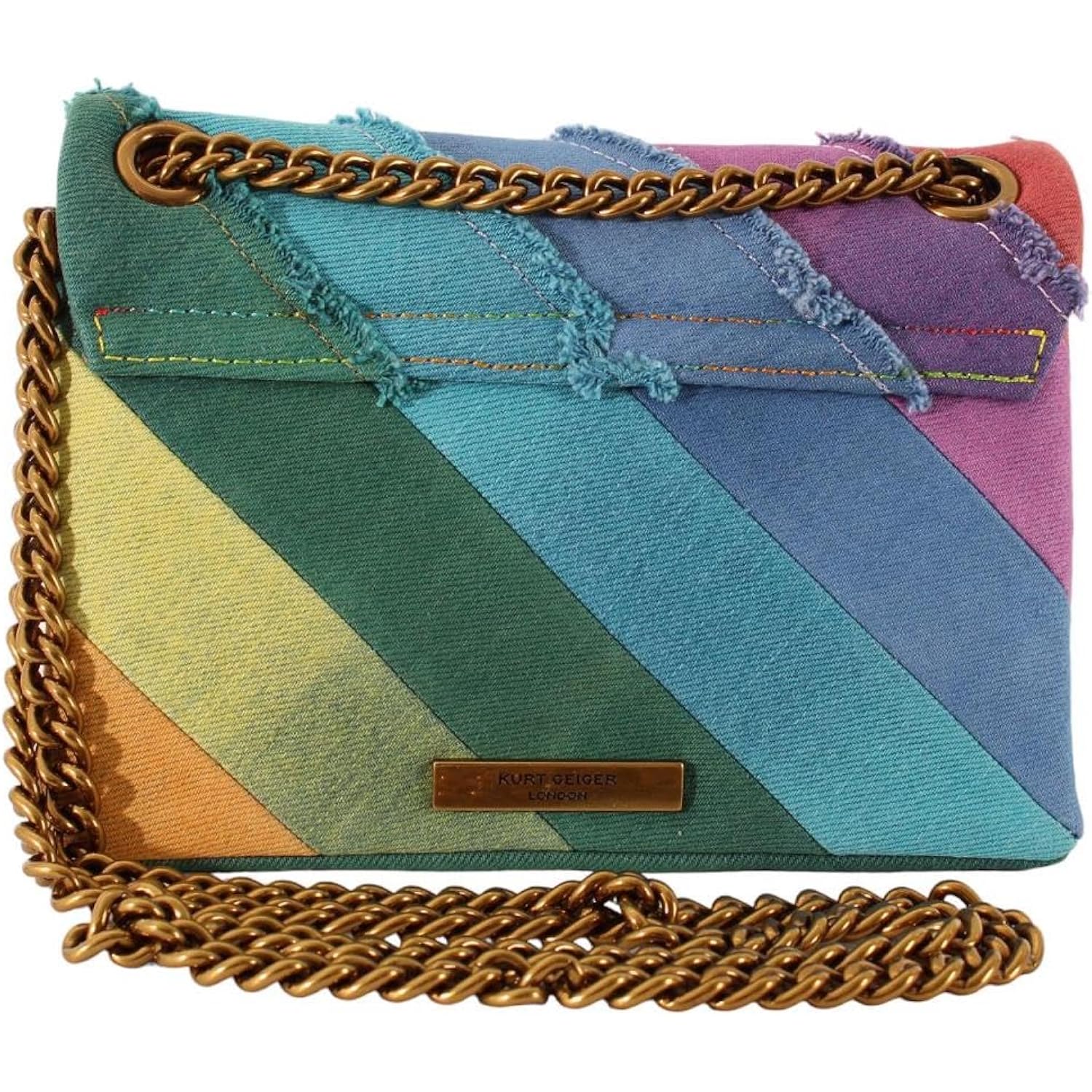 Kurt Geiger London Mini Kensington Frayed Rainbow Denim Crossbody Bag