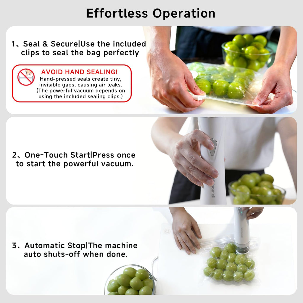 Compact Vacuum Sealer For Food (Vacuum Sealer Machine + 30 Reusable Vacuum Bags), Powerful Handheld Vacuum Sealer Machine, Seal Food 6X Fresh Longer, Portable & Wireless, Easy-Clean