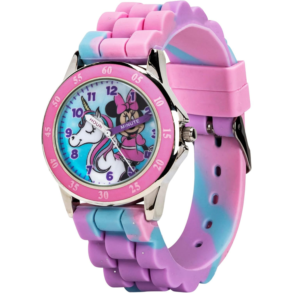 Minnie Mouse Time Teacher Watch For Girls - Analog Time Learning With Easy-To-Read Numbers And Comfortable Silicone Band