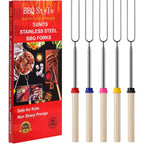 Marshmallow Roasting Sticks, Telescoping Smores Sticks For Open Fire Pit | 32 Inch Long Marshmallow Toasting Barbecue Forks S' Mores Skewers For Campfire Camping Hotdog Hot Dog Bonfire Grill, 5 Pack