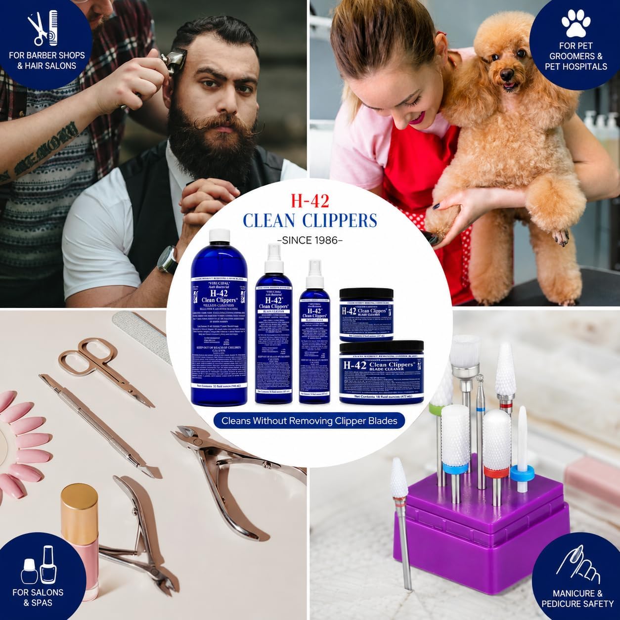 Skin Revolution H-42 Professional Clipper Blade Cleaner - Waterless, Cleans & Cools, 8Oz Spray Bottle