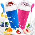 Slushie Cup, 2 Pack Slushy Maker Cup, Diy Magic Squeeze Cups For Juice Milk Yogurt Ice Cream Make, Frozen Cooling Cup With Lid & Straw Cool Stuff Things For Kids Friends Family (Blue+Pink)