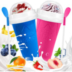 Slushie Cup, 2 Pack Slushy Maker Cup, Diy Magic Squeeze Cups For Juice Milk Yogurt Ice Cream Make, Frozen Cooling Cup With Lid & Straw Cool Stuff Things For Kids Friends Family (Blue+Pink)